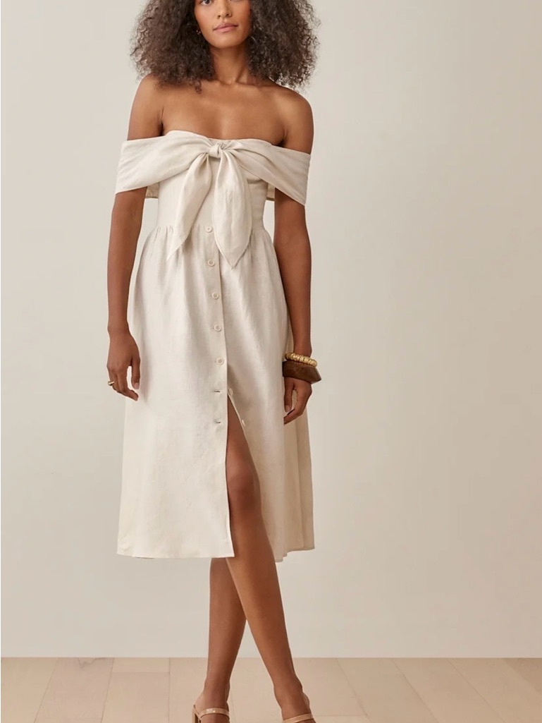 Reformation Strapless Tie-Front Midi Dress In Cream
